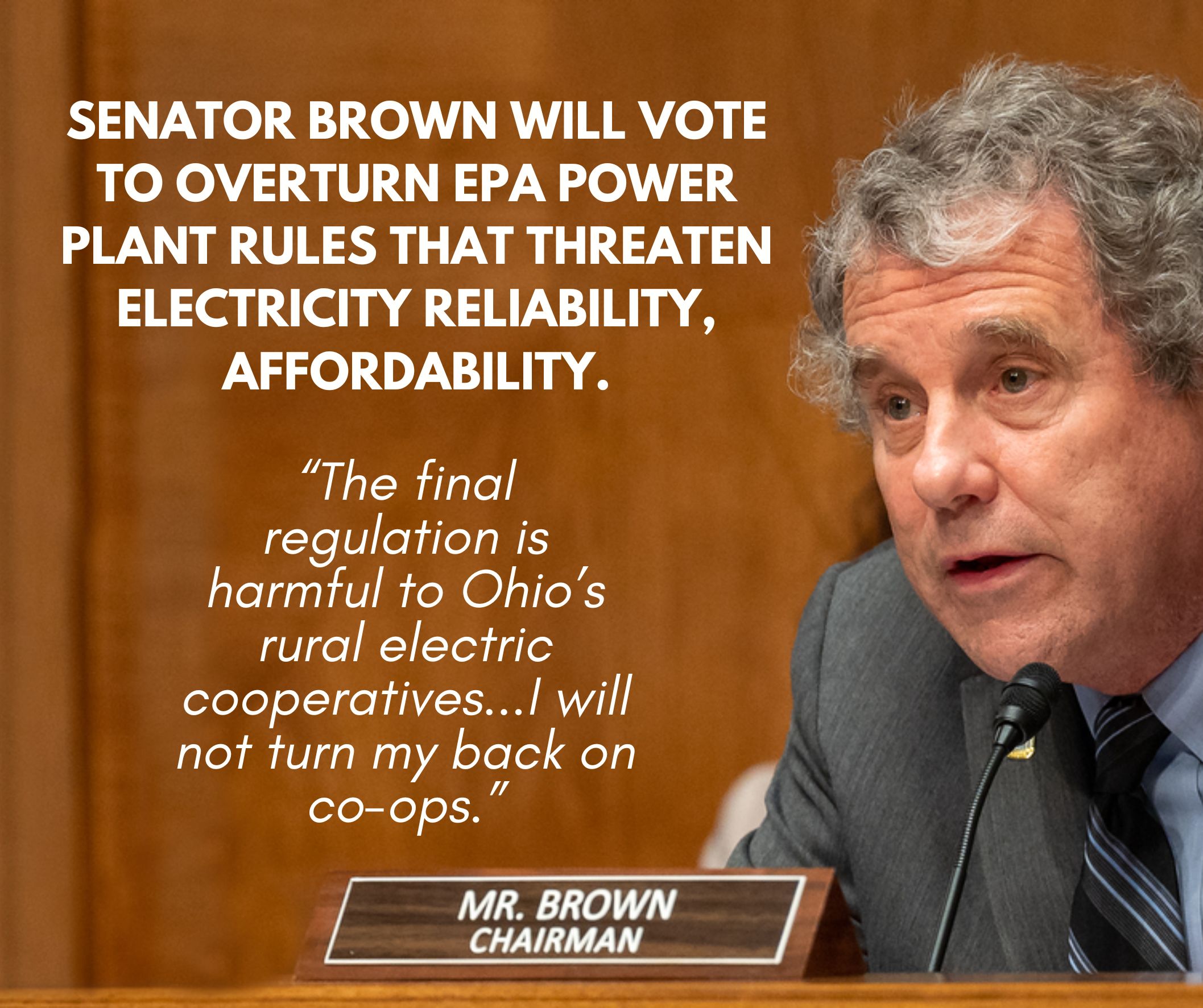 Ohio Senator Sherrod Brown will vote to overturn EPA's power plant ...
